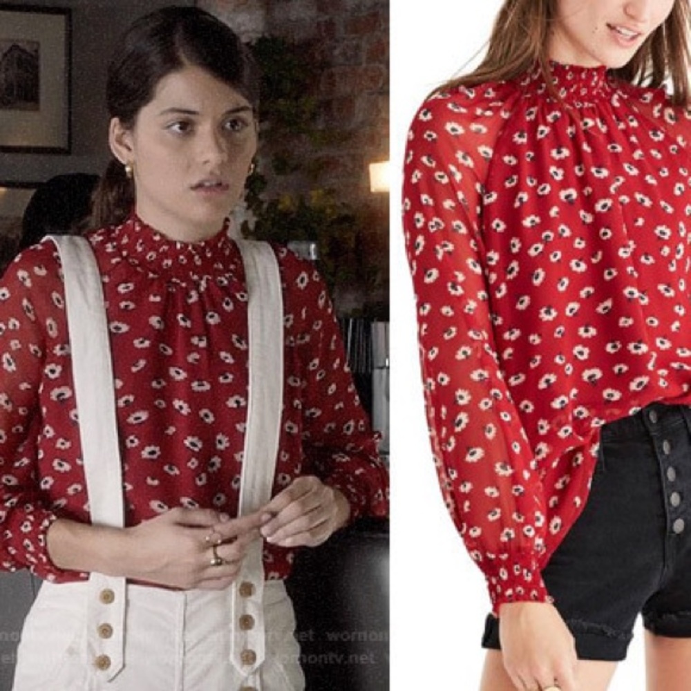 Madewell Mistlight Mockneck Top in Seattle Nouveau Red in Size XL